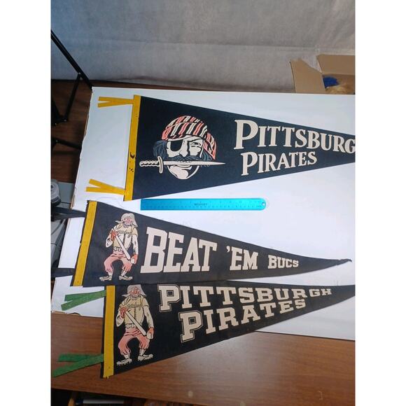 Vintage 1940s MLB Pittsburgh Pirates Baseball Pennant Collection Of 3 Rare Old - Picture 14 of 16